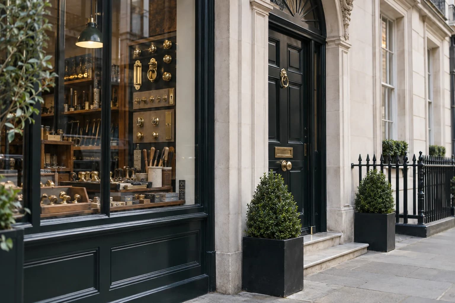 Illustrative ironmongery shop scene in Mayfair